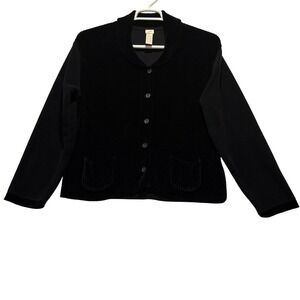 JJill Black Velour Collar Button Front Cardigan Sweater Women's s Size Medium